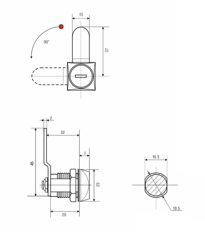 Замок 0802 20/90° ригель изогнут